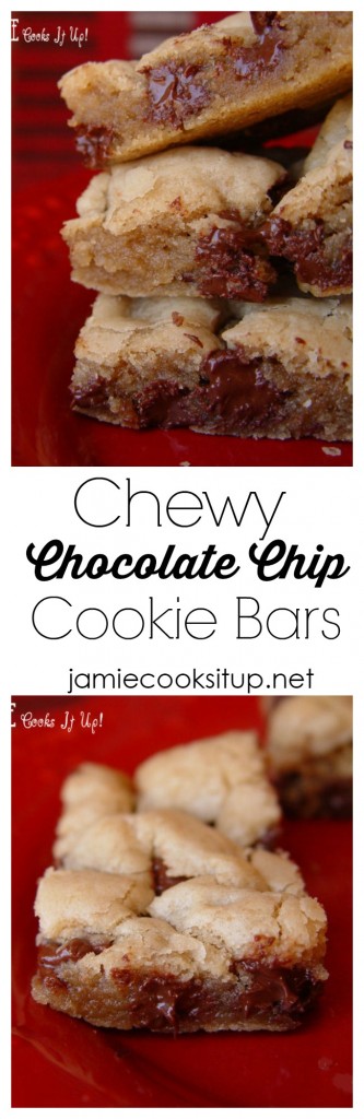 Chewy Chocolate Chip Cookie Bars from Jamie Cooks It Up!