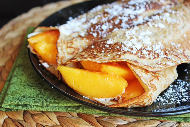 Cinnamon Crepes with Peaches and Cream from Jamie Cooks It Up!