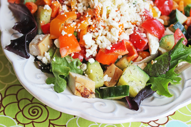 Greek Salad with Chopped Chicken from Jamie Cooks It Up!!