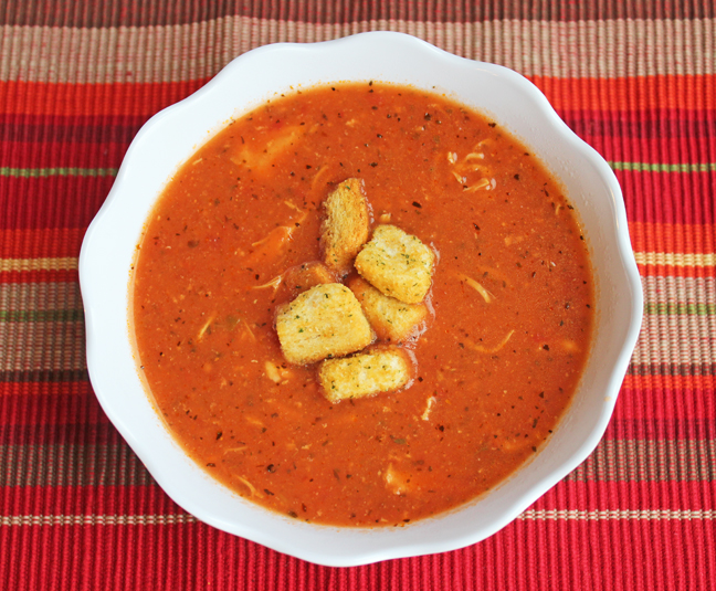 Crock Pot Tomato Basil and Chicken Soup from Jamie Cooks It Up!!