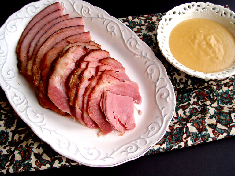 Orange Glazed Ham with Mustard Sauce