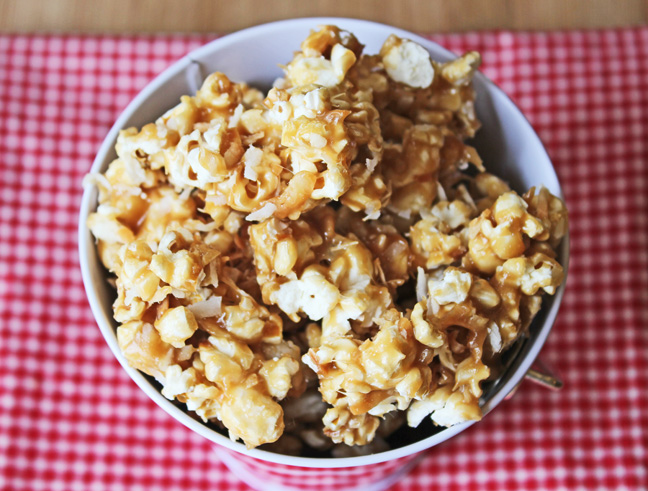 Toasted Coconut Caramel Popcorn from Jamie Cooks It Up!