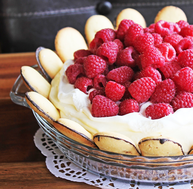 White Chocolate Silk Pie with Raspberries and Milano Cookie Crust from Jamie Cooks It Up!