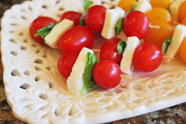 Tomato Basil and Mozzarella Skewers