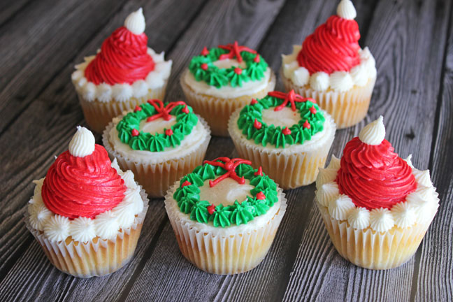 Santa Hat And Holly Wreath Cupcakes And 13 More Cupcake Recipes Jamie Cooks It Up Family Favorite Food And Recipes