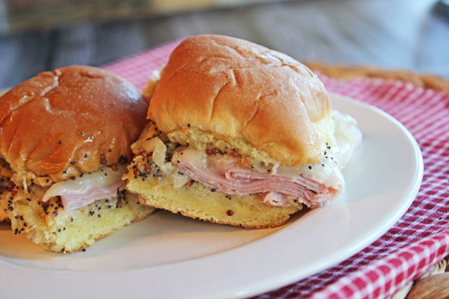 Hot Ham and Cheese Sliders with Poppy Seed Sauce